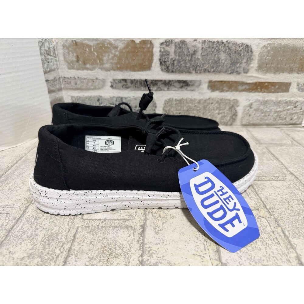 Hey Dude Wendy Slub Canvas Women's Black Slip-On Lightweight Comfort US 9 New